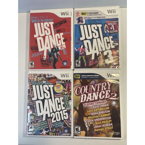 Nintendo Wii Bundle Just Dance 1, 3, 2015, Country Dance 2 Lot Tested Complete - Picture 1 of 10